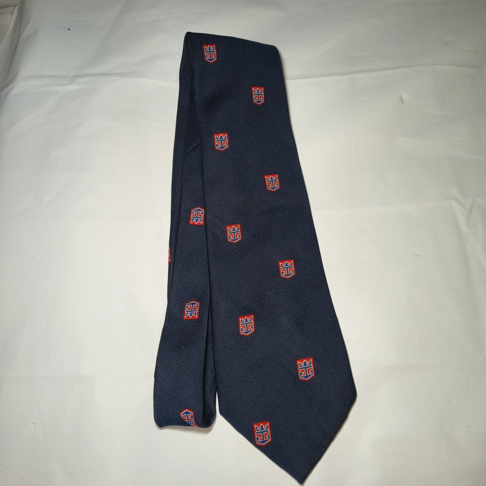 Jean Pierre Royal Caribbean Cruise Line Logo Navy Blue Nautical Silk Blend Tie